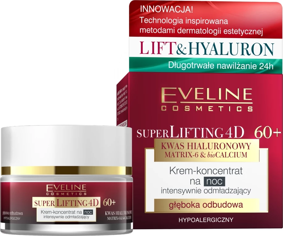 Krem nate për fytyrë për gra Eveline Cosmetics Super Lifting 4D Intensively Rejuvenating Night Cream-Concentrate 60+, 50ml