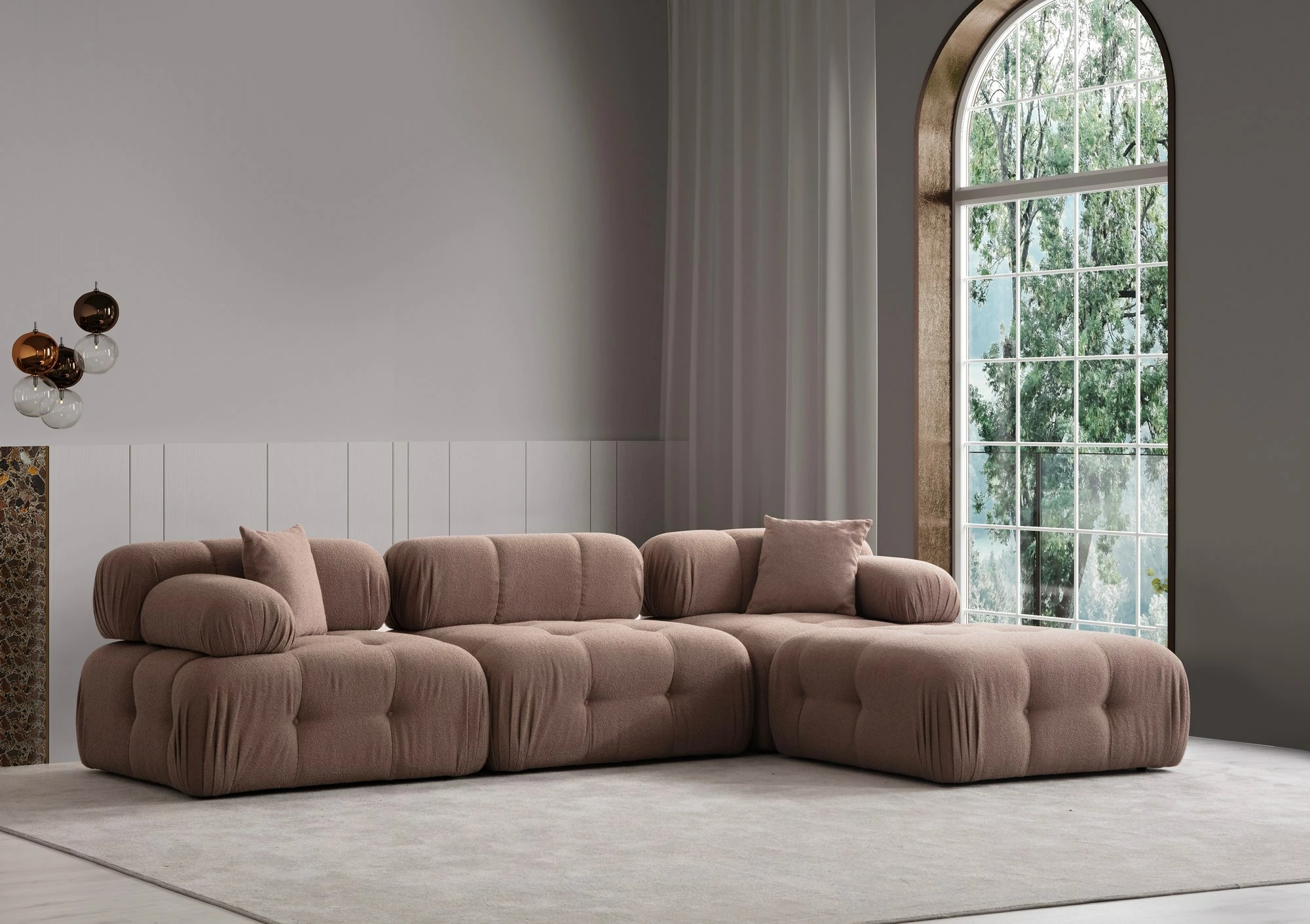 Këndare Doblo 3 vende me pouffe, ngjyrë kapuçino