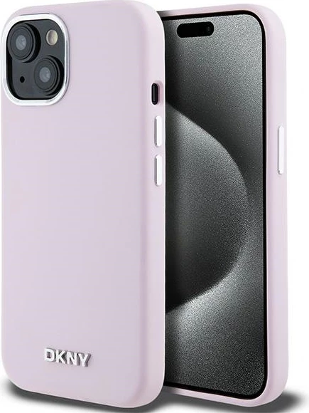 Mbështjellës DKNY Liquid Silicone Small Metal Logo MagSafe për iPhone 15 Plus / 14 Plus, Rozë