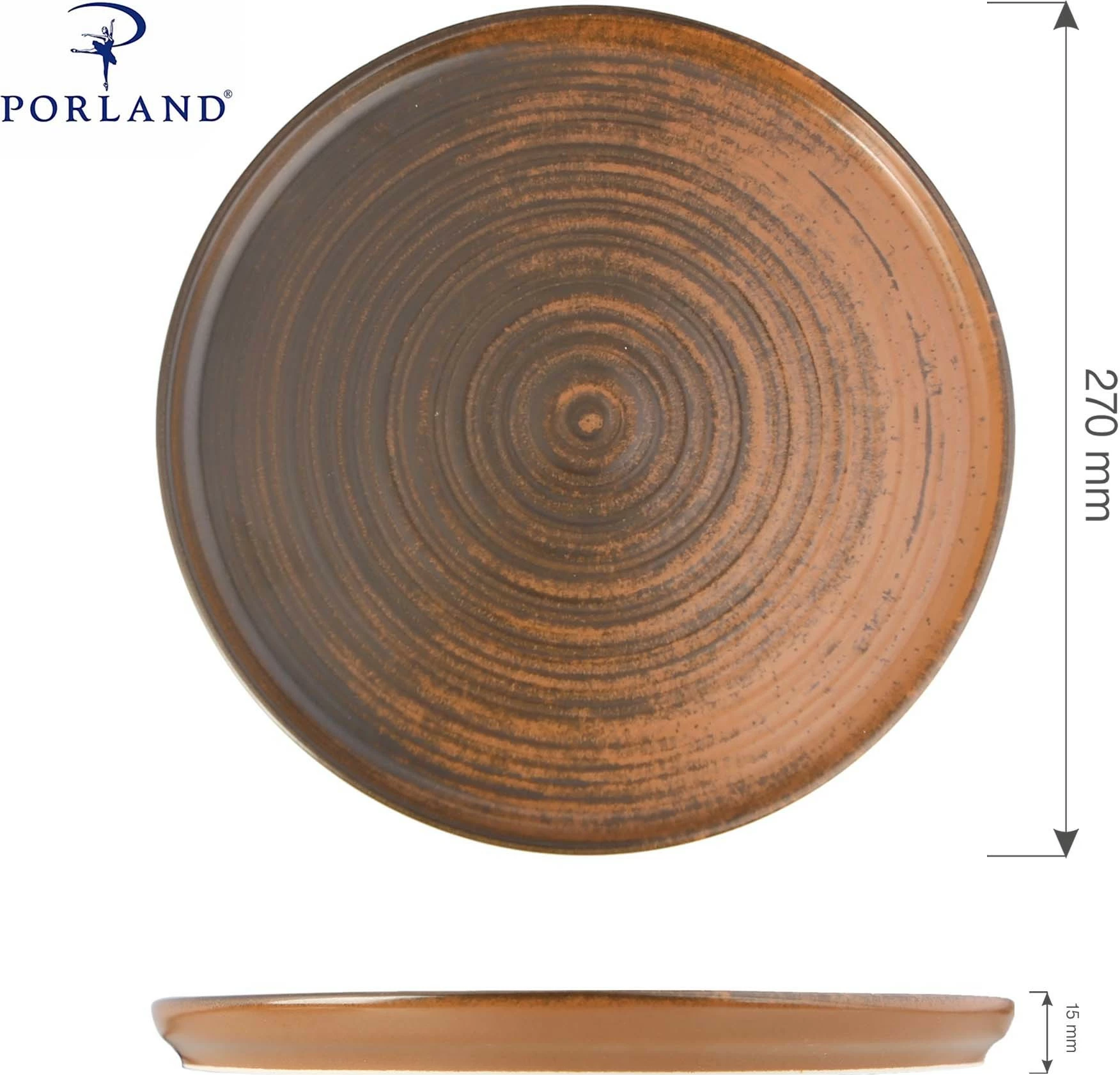 Pjatë e sheshtë me buzë të lartë Porland Lykke Ø270 mm, kafe, set 6 copë