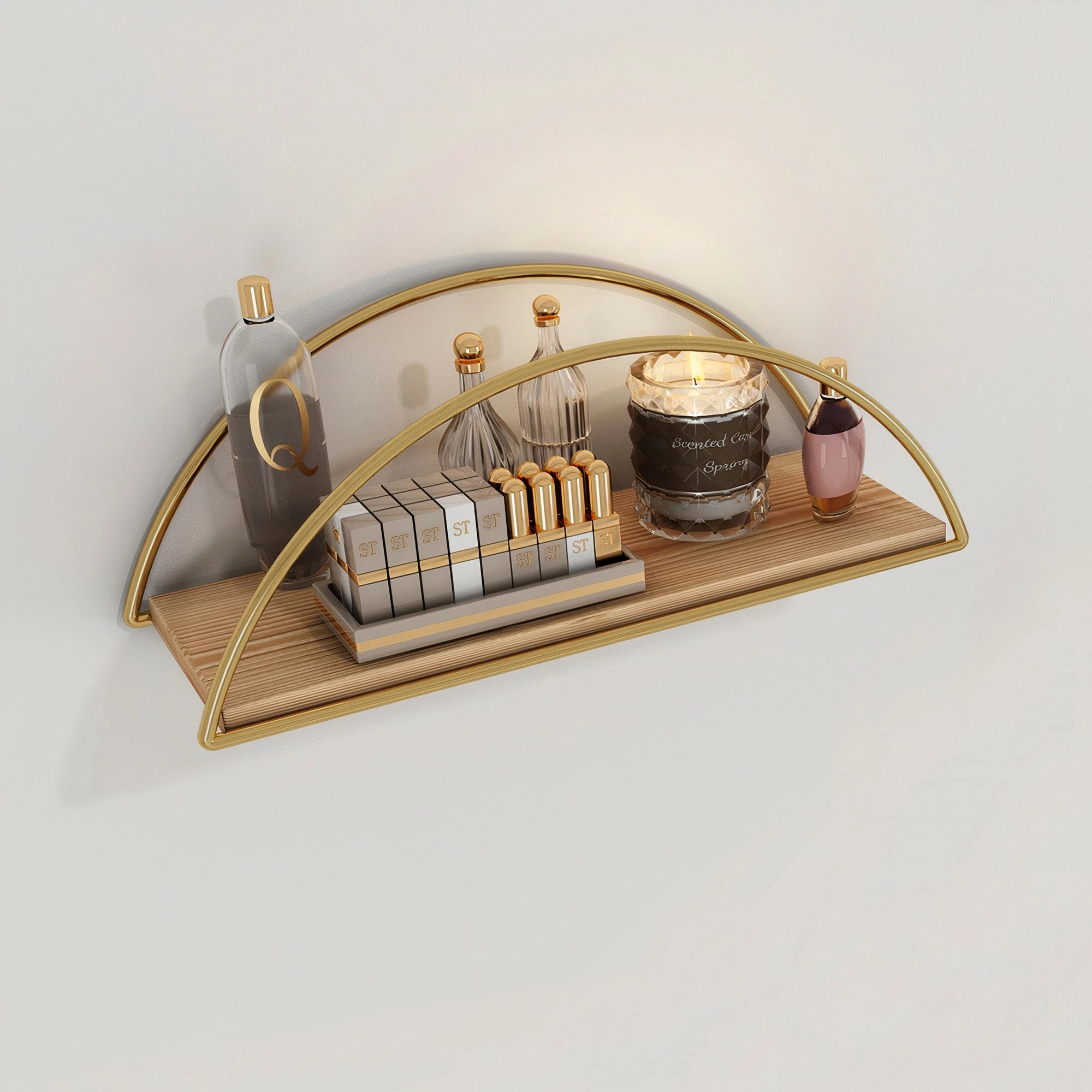 Raft muri dekorativ Hanah Home, ngjyrë ari dhe kafe, 41x17x16cm