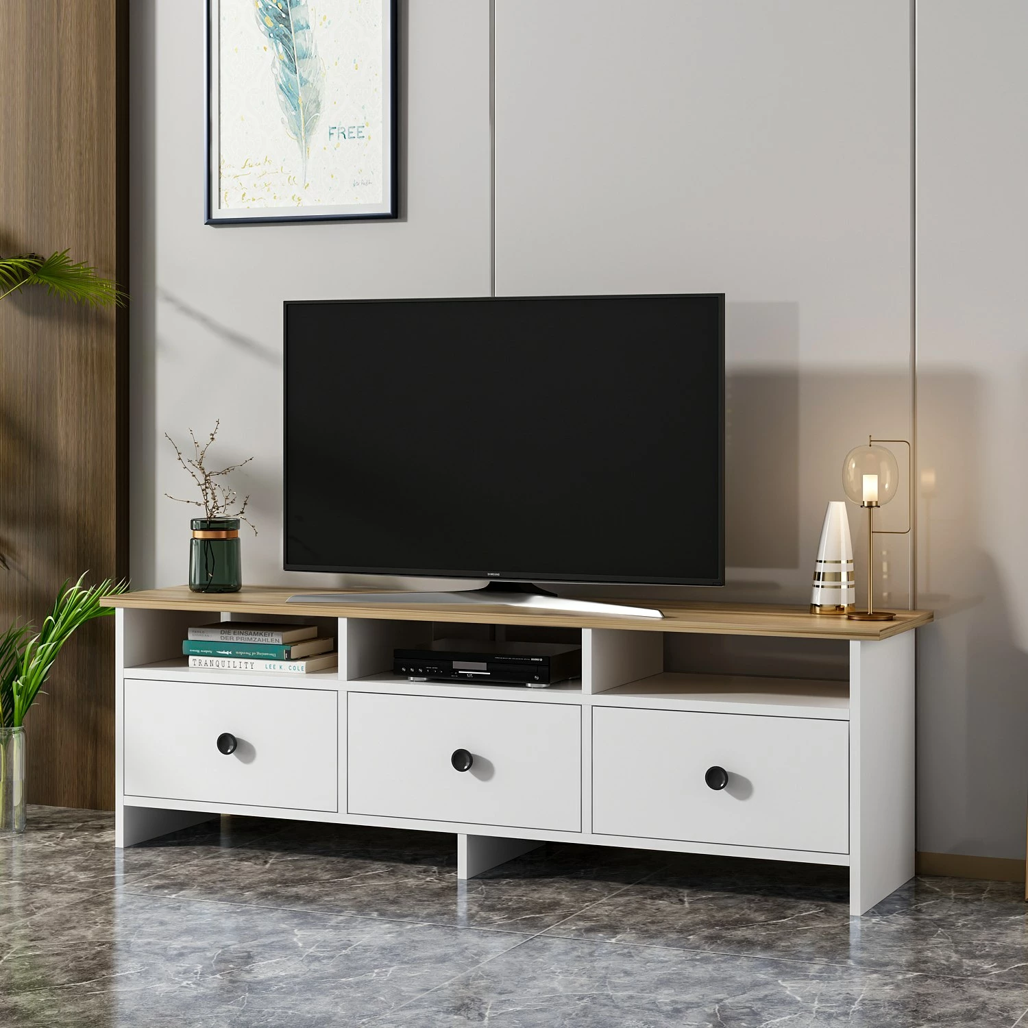 Komodë TV Skye Decor, Oslo, e bardhë-safir