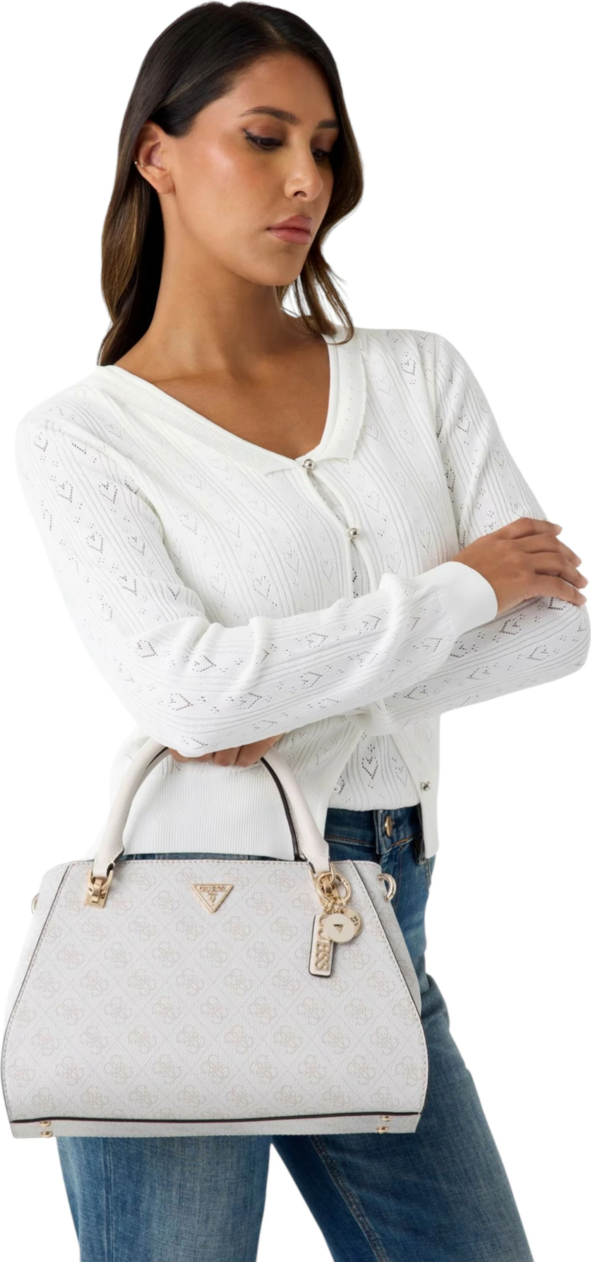 Çantë dore Guess Noelle II Luxury Satchel HWBG96 72070, e bardhë