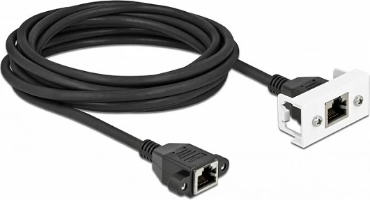 Kabllo zgjeruese rrjeti DeLOCK Easy 45 Cat6A, RJ45 M në RJ45 F, 5 m, S/FTP, e zezë/bardhë