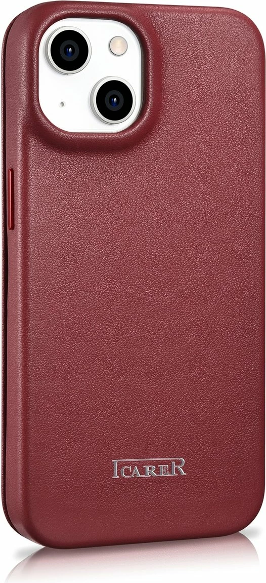 Mbështjellës lëkure iCarer CE Premium Folio për iPhone 14 Plus, MagSafe, Kuq