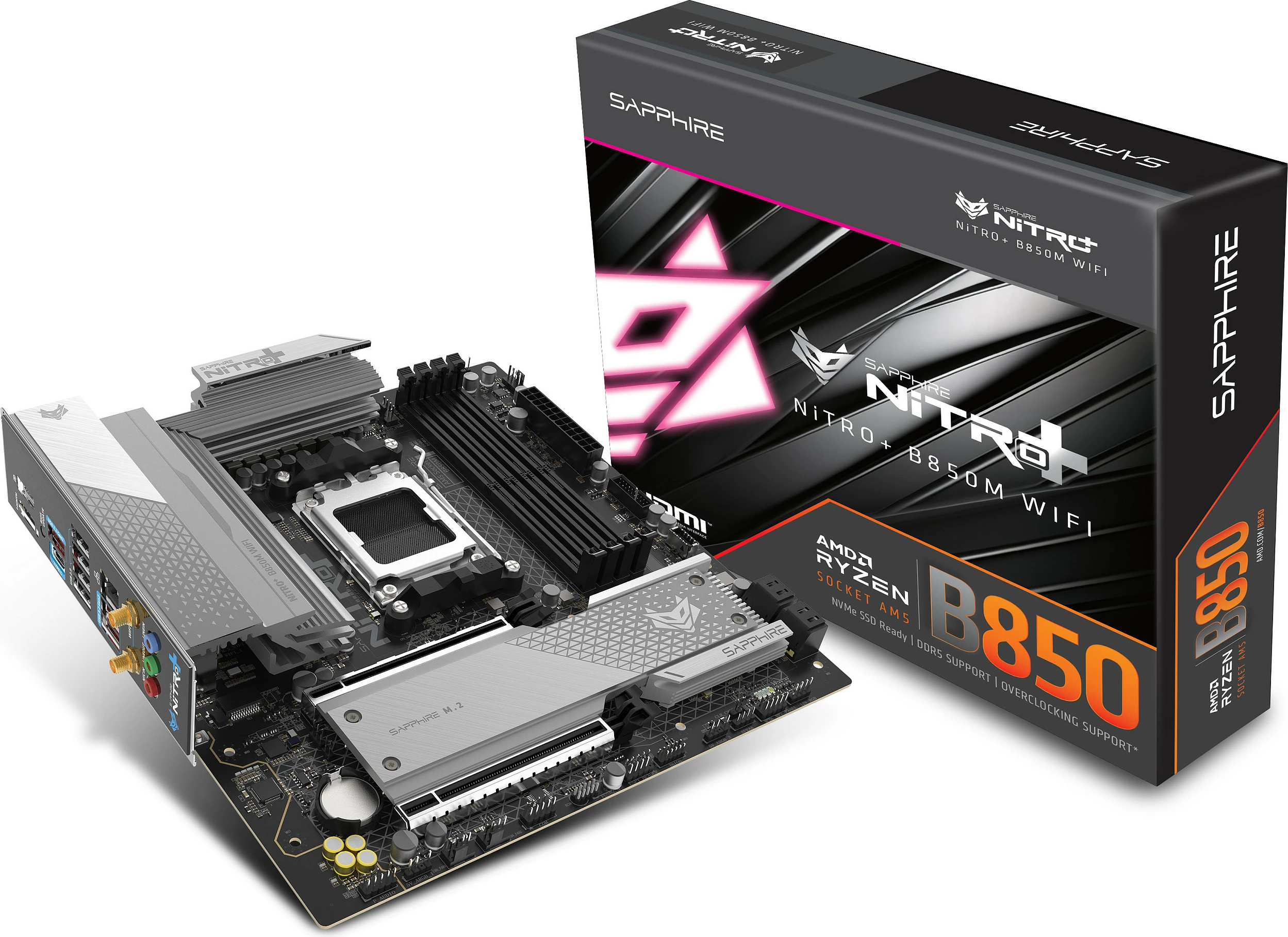 Pllakë amë Sapphire NITRO+ B850M WiFi, Socket AM5, micro ATX, e zezë/argjendtë