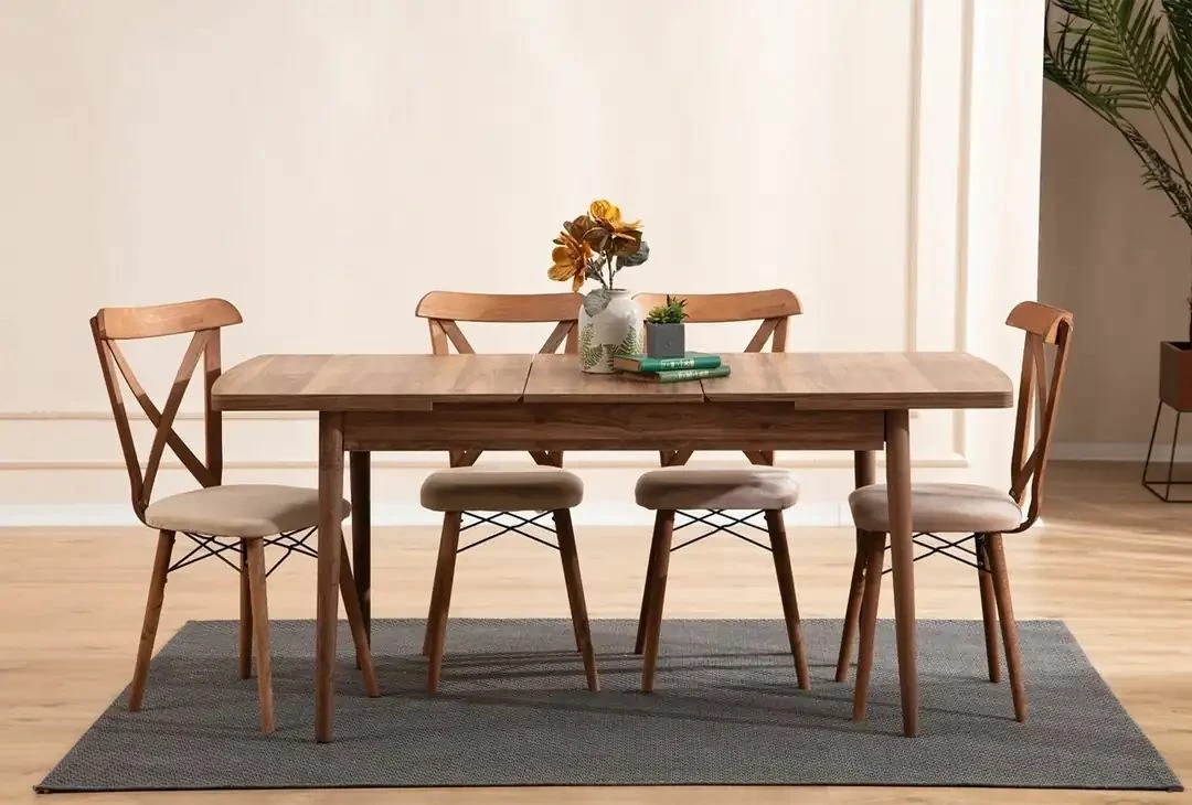 Tavolinë me karrige, zgjatshme, 5 copë, ngjyrë kafe, Skye Decor, Cenova