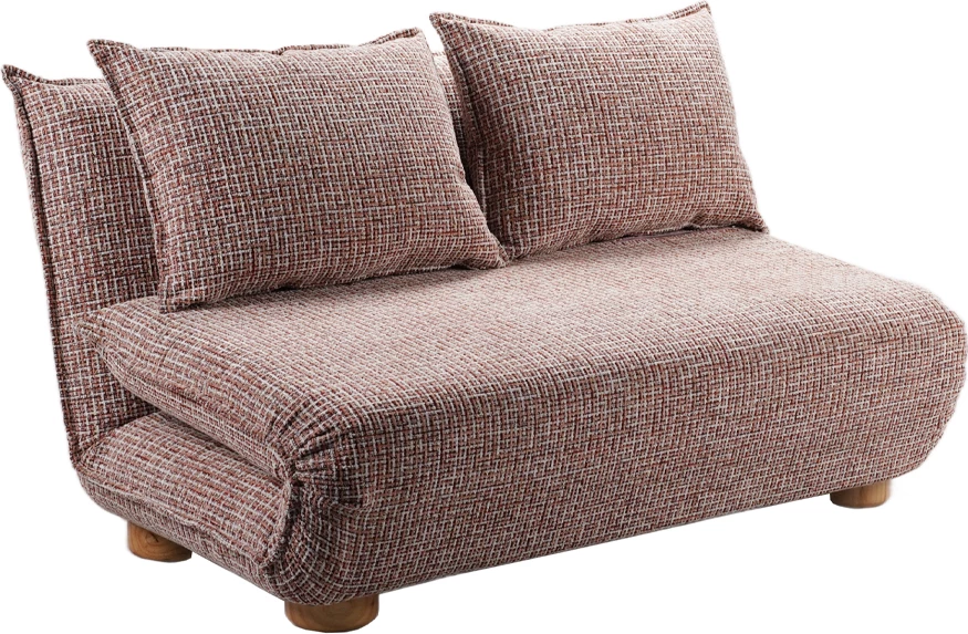 Futon divan për dy persona, palosës, terrakotë-bezhë me dizajn, 141x87x76cm