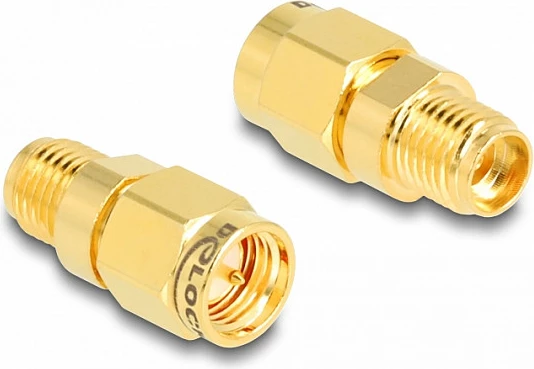 Adapter DeLOCK SMA mashkull në SMA femër C6801, i artë