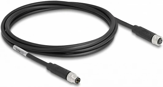 Kabllo DeLOCK M8 A-coded 3 Pin, mashkull-femër, 2 m, e zezë