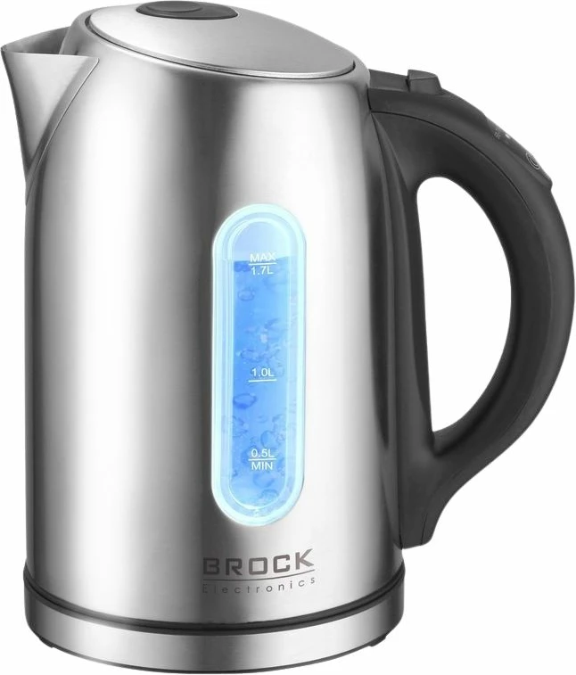 Çajnik elektrik Brock WK 2302 D, 1.7L, 2200W, inox, me zgjedhje temperature, me LED, zi/argjendtë