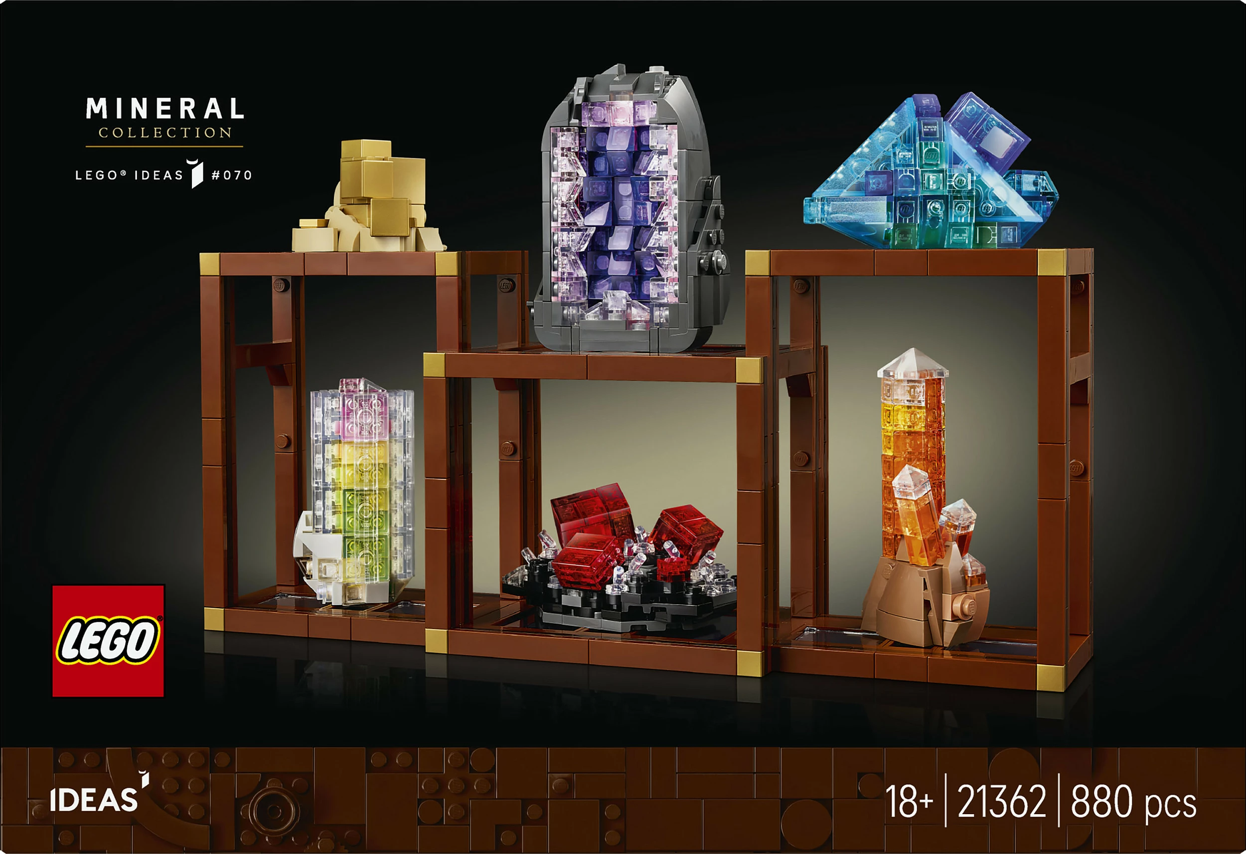 Set LEGO Ideas Mineral Collection 21362, 880 copë, 18+, shumëngjyrësh