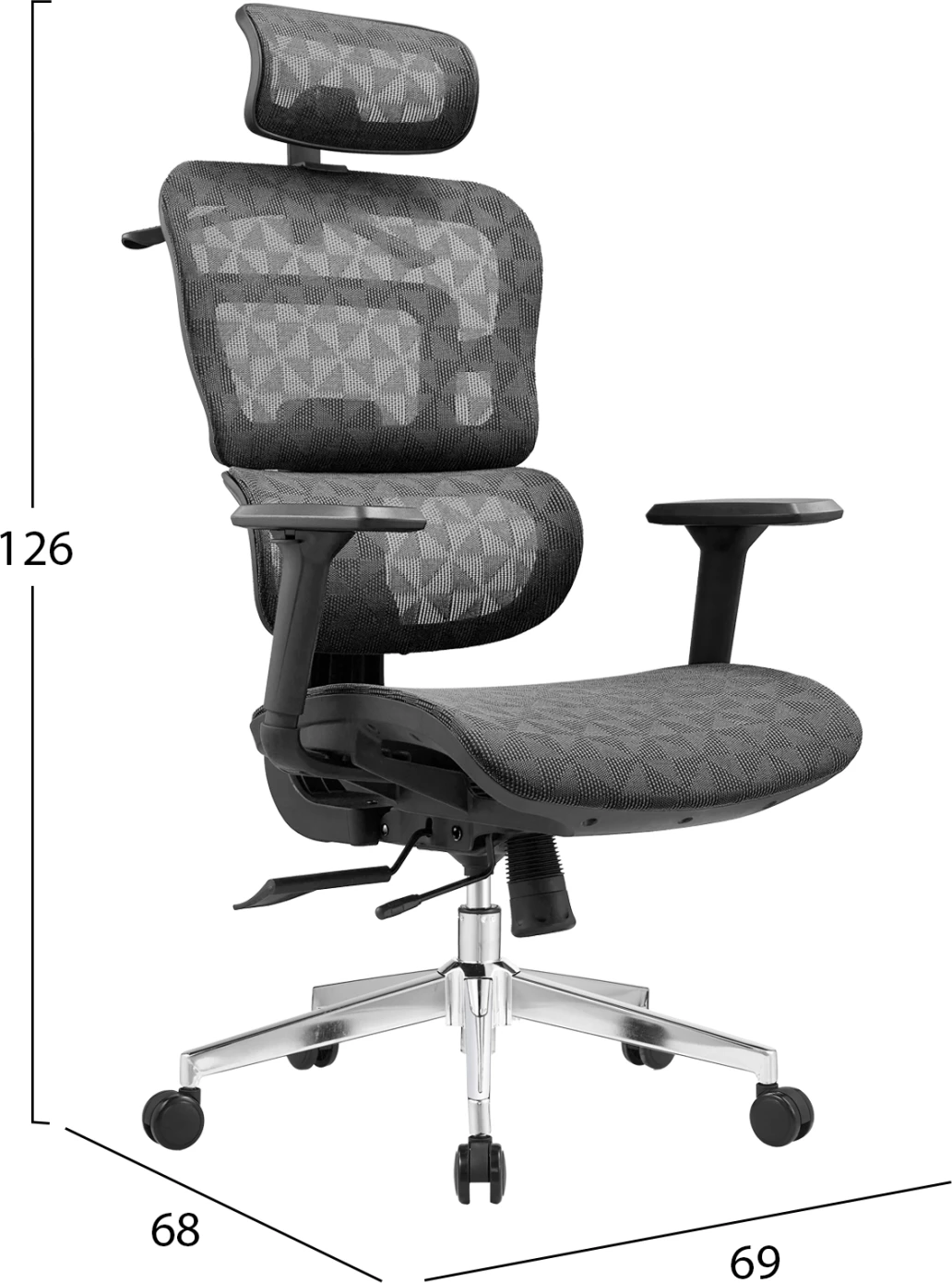 Karrige zyre ekzekutive MODEN, rrjetë e zezë, bazë kromi, 68x69x126cm