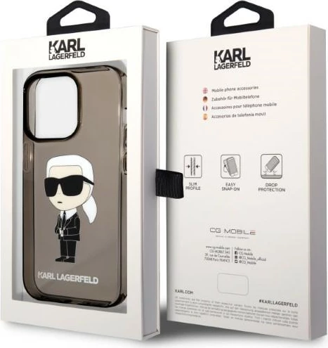 Mbështjellës Karl Lagerfeld KLHCP14LHNIKTCK për iPhone 14 Pro 6.1", i fortë, Ikonik Karl, i zi