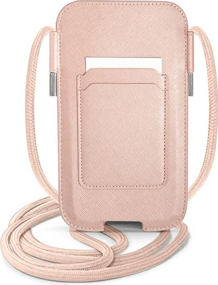 Çantë për celular Guess Saffiano Strap 6.7\" 180x105mm, me rrip, TPU/lëkurë sintetike, roze, në kuti