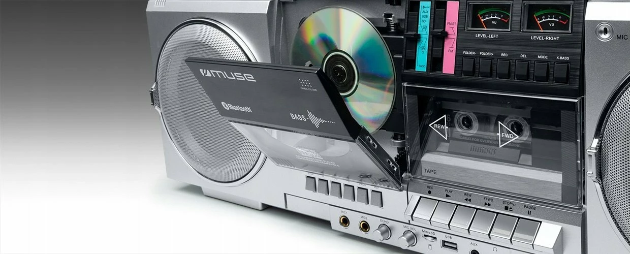 Radio kasetofon Muse M-380GBS Ghetto 80W Bluetooth CD/USB/SD/FM, argjendtë