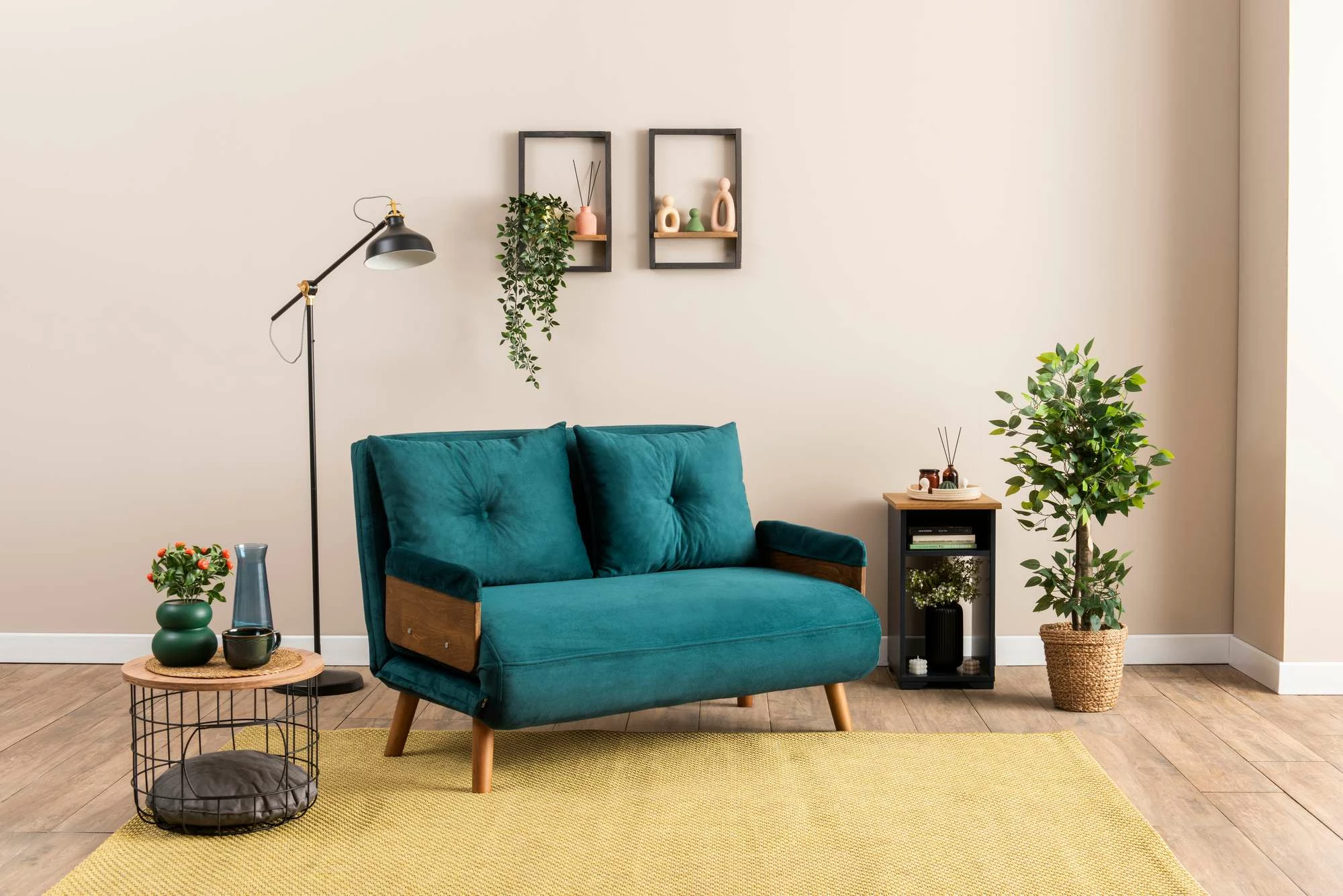 Divan-krevat dy ulëshe, ngjyrë jeshile petrol, Cosmo