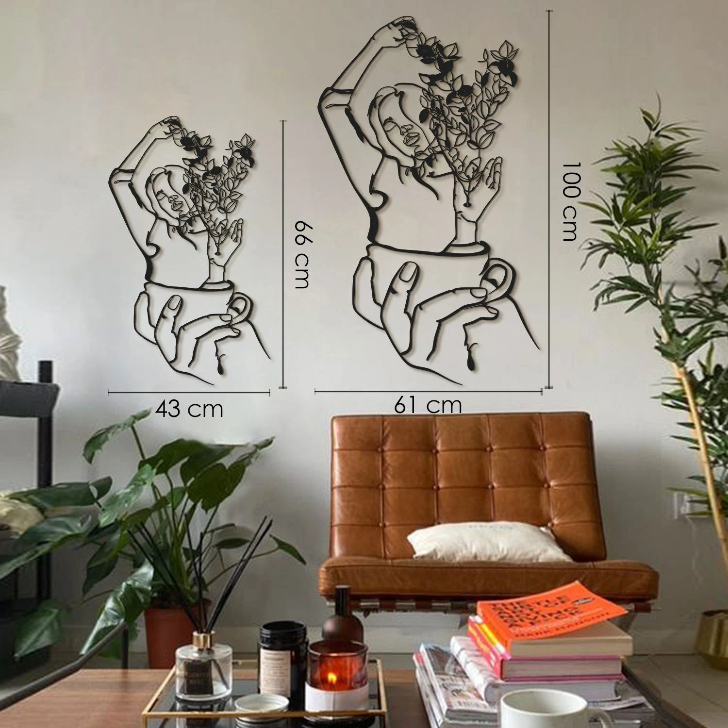 Aksesor dekorativ metalik për mur, Wallity, Coffee Girl Line Art, APT744 L