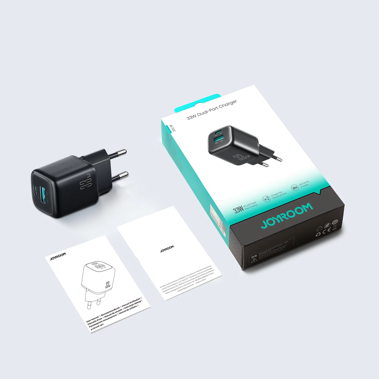 Karikues muri Joyroom JR-TG7 33W, 2x dalje USB-A + USB-C, me kabllo USB-C në Lightning 1m, i zi