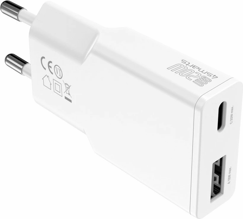 Karikues 4smarts 541122, 20W, GaN, USB-C & USB-A, i bardhë