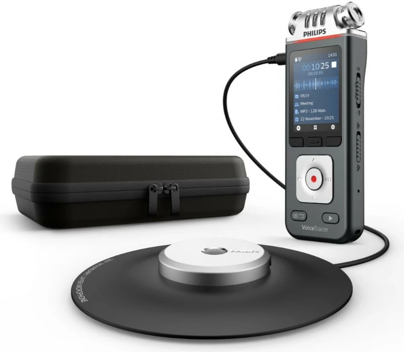 Dyktafon Philips VoiceTracer DVT8115, 8GB, mikrofon 360°, microSDHC 32GB, Zi/Argjendtë
