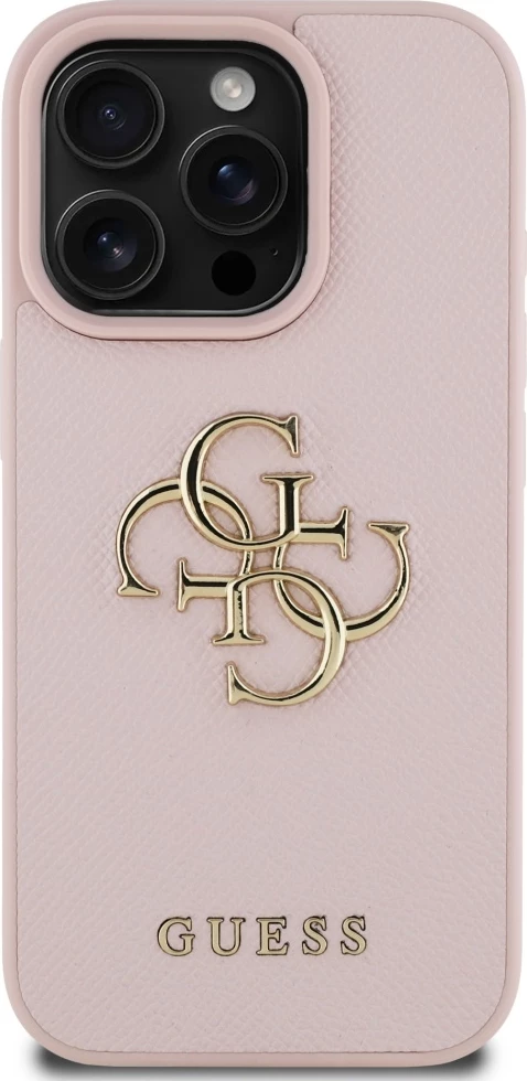 Mbështjellës Guess Grained Big 4G Logo Small Classic Logo për iPhone 16 Pro, Rozë