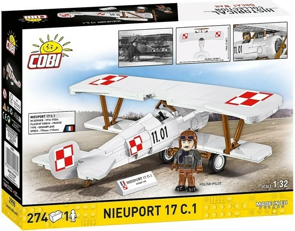 Set konstruktiv me blloqe, Cobi Klocki Nieuport 17 C.1 COBI-2998, 274 copa, shkallë 1:32, me figurë piloti