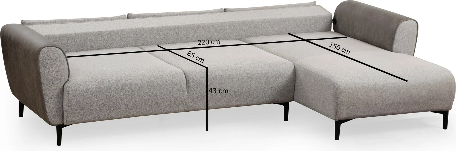 Kënd-sofë krevate Atelier del Sofa, Aren Right, ngjyrë gri