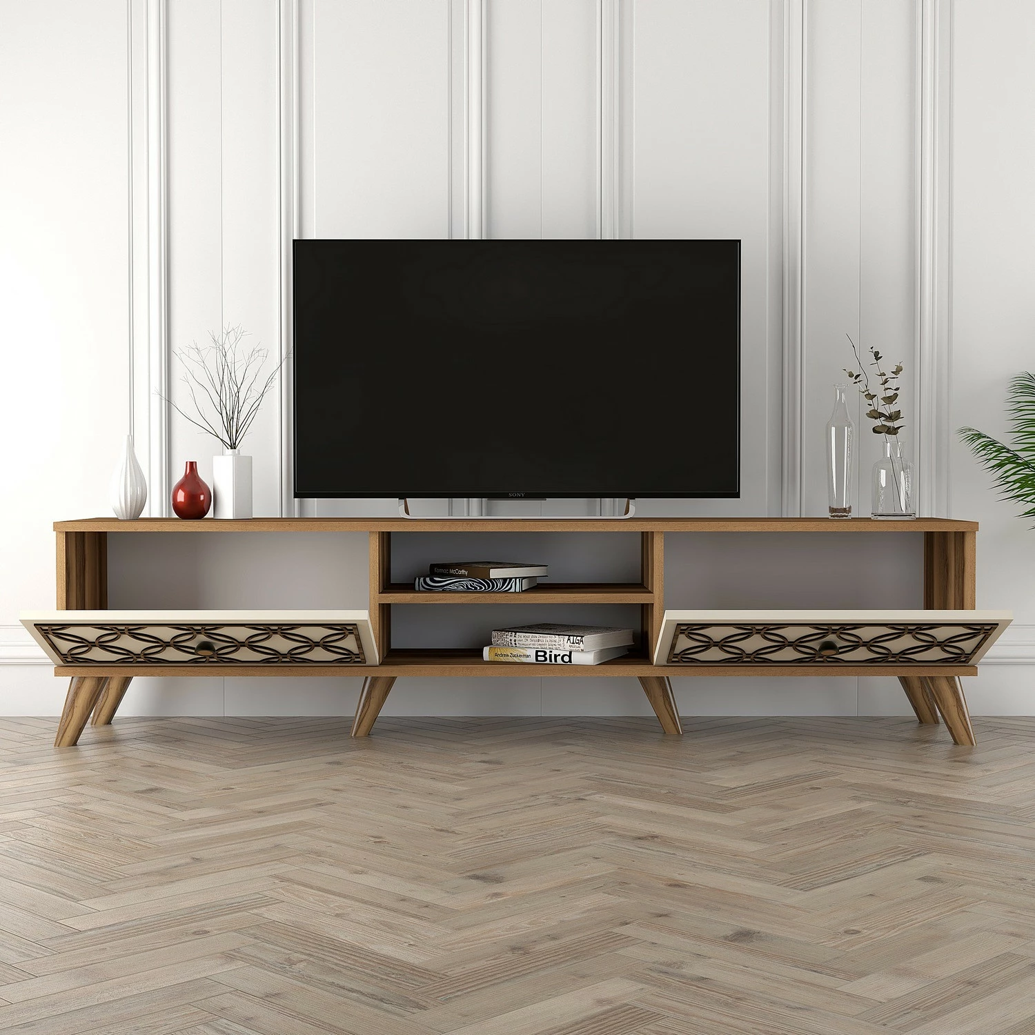 Komodë TV Hanah Home, Class, ngjyrë arre dhe krem