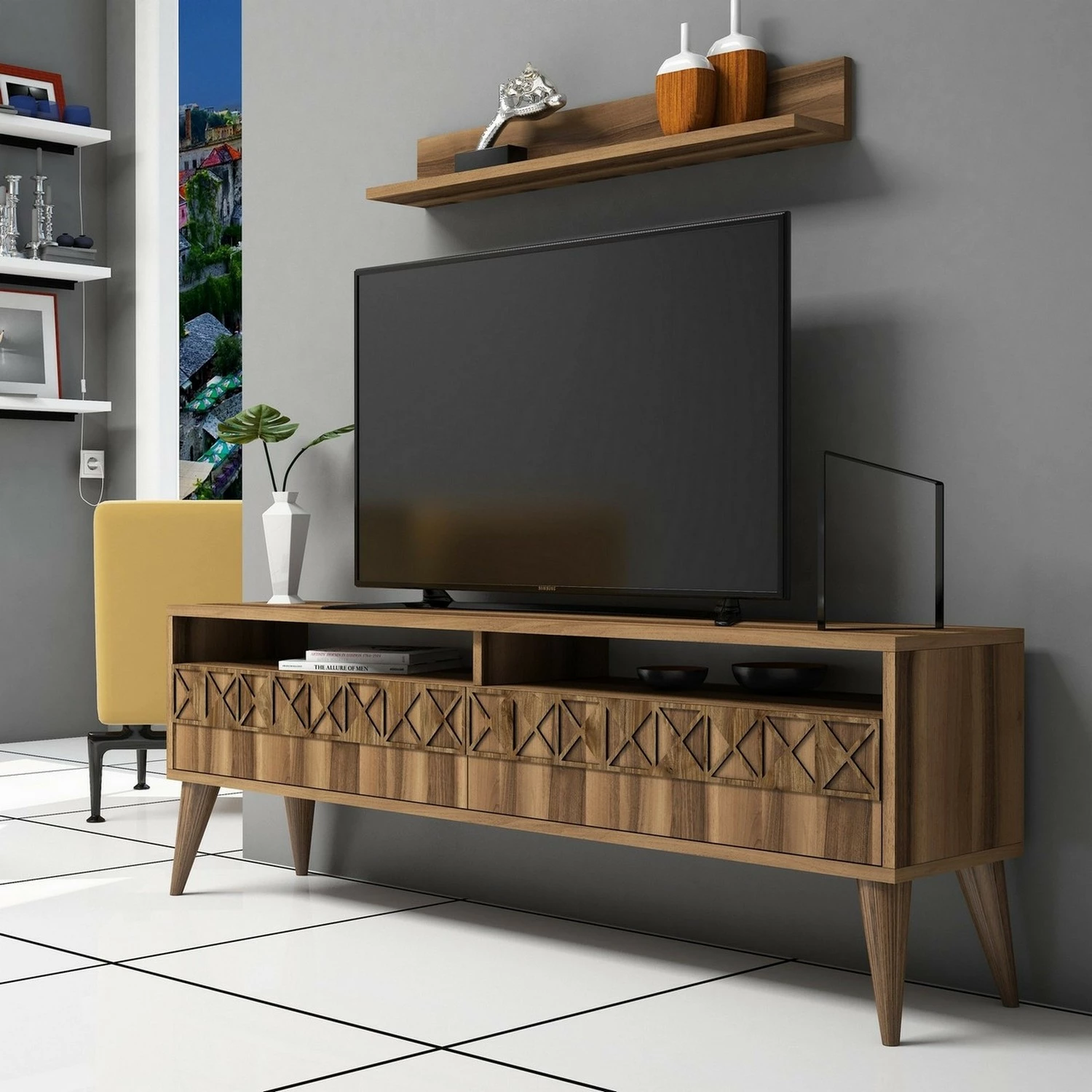 Konsol TV Hanah Home, model Line, ngjyrë arre