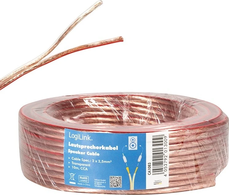 Kabllo për Instalim të Altoparlantëve Logilink, transparente