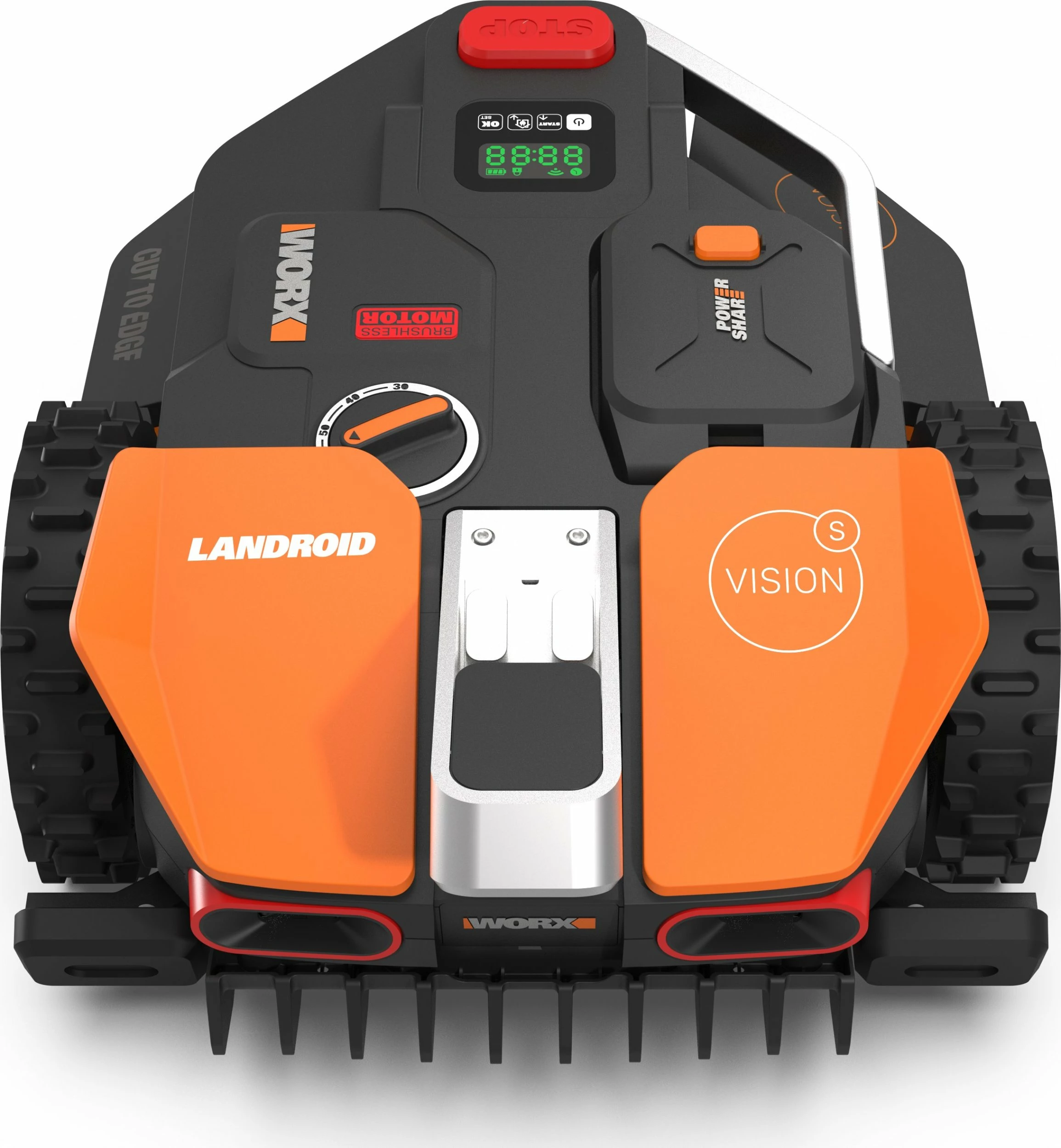 Kositës robotik bari Worx Landroid Vision S250 WR202E, 250 m², 20V 2Ah, 18 cm, pa kabllo kufizuese, zezë/portokalli