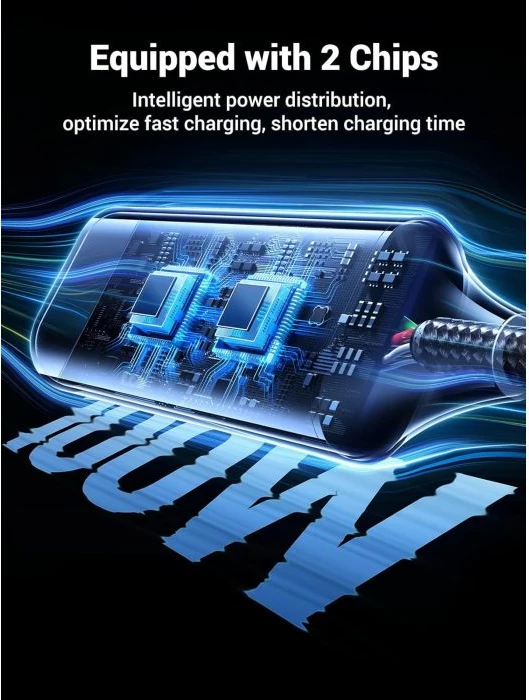 kablë karikimi USB-C 2-në-1 UGREEN 35087, 100W PD, ndarës Y me 2 dalje USB-C, e thurur nylon, gri e errët