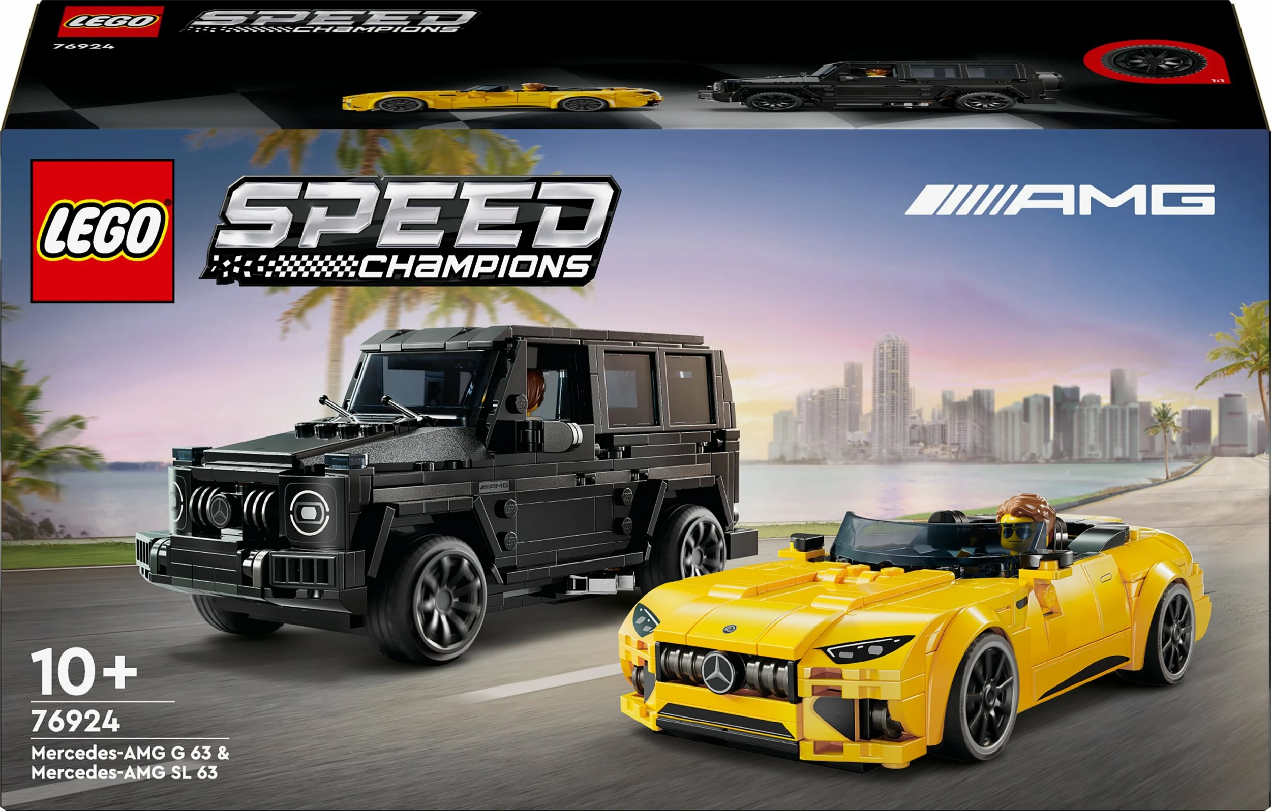 Set LEGO Speed Champions Mercedes-AMG G 63 & Mercedes-AMG SL 63 76924, 808 copë, 10+ vjet, 2 makina, zi/verdhë