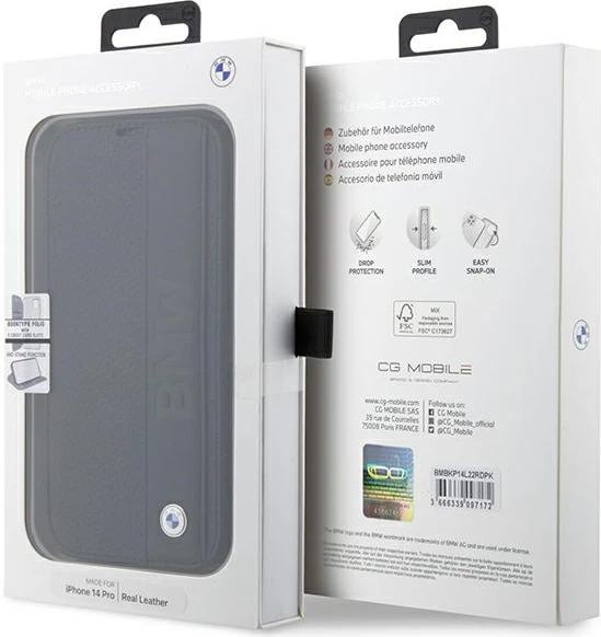 Mbështjellës BMW BMBKP14L22RDPK për iPhone 14 Pro 6.1", Leather Textured&Stripe, e zezë