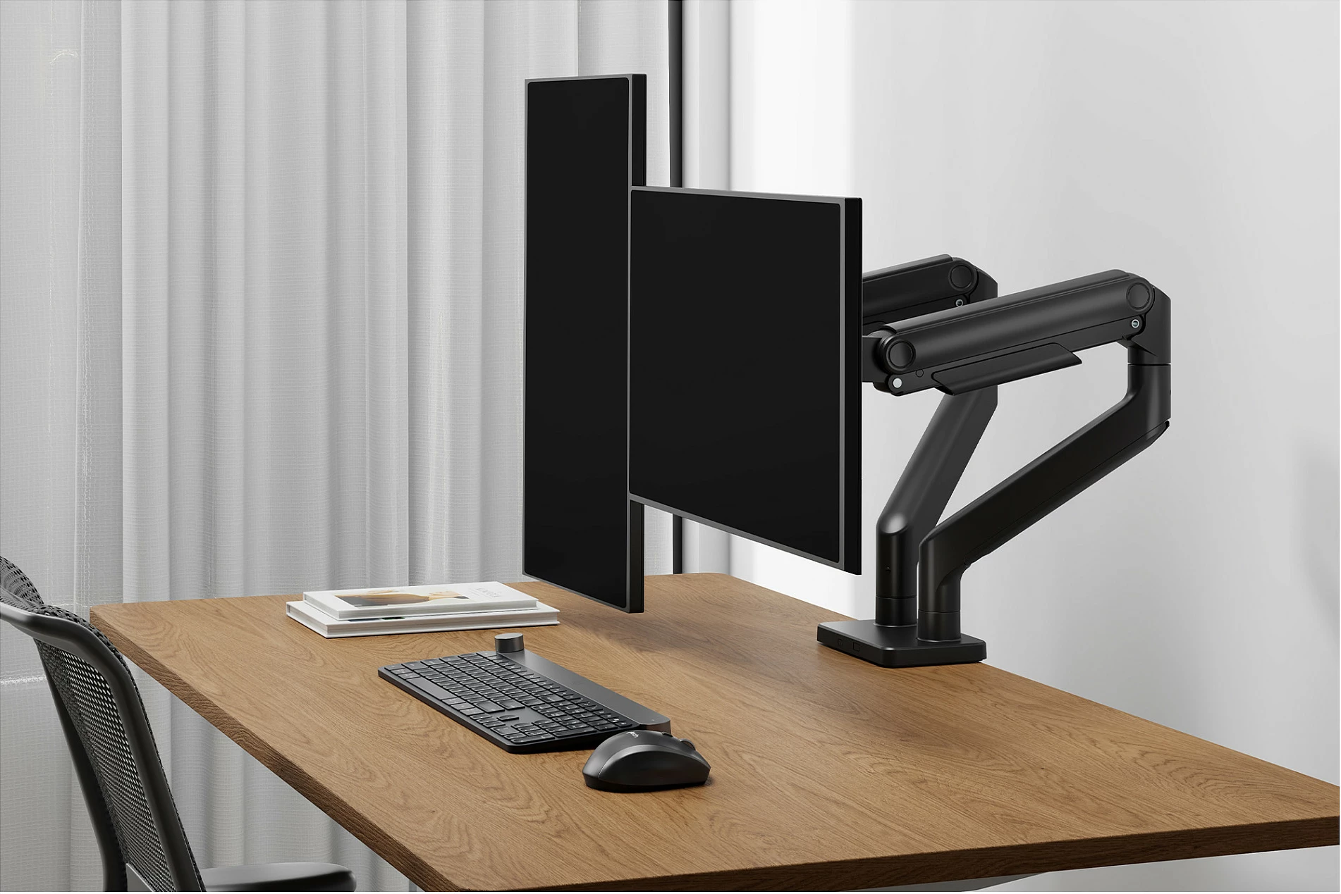 Mbajtës monitori Digitus Dual, për 2 monitorë deri 45", VESA 75x75/100x100, 2x20 kg, clamp, i zi