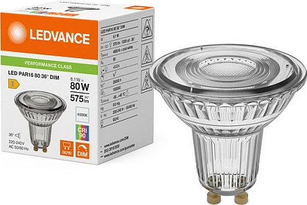 Llambë LED OSRAM PAR16 GU10 6.1W 36° dimmable 4000K, transparente