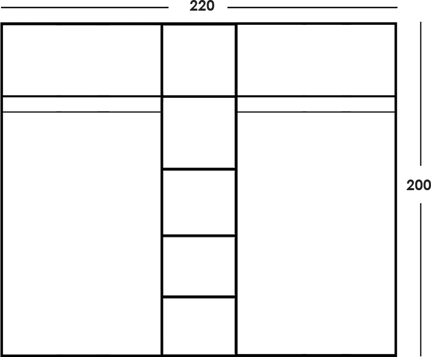 Dollap pesë-fletësh me pasqyrë, ngjyrë wenge, 220x52x200cm