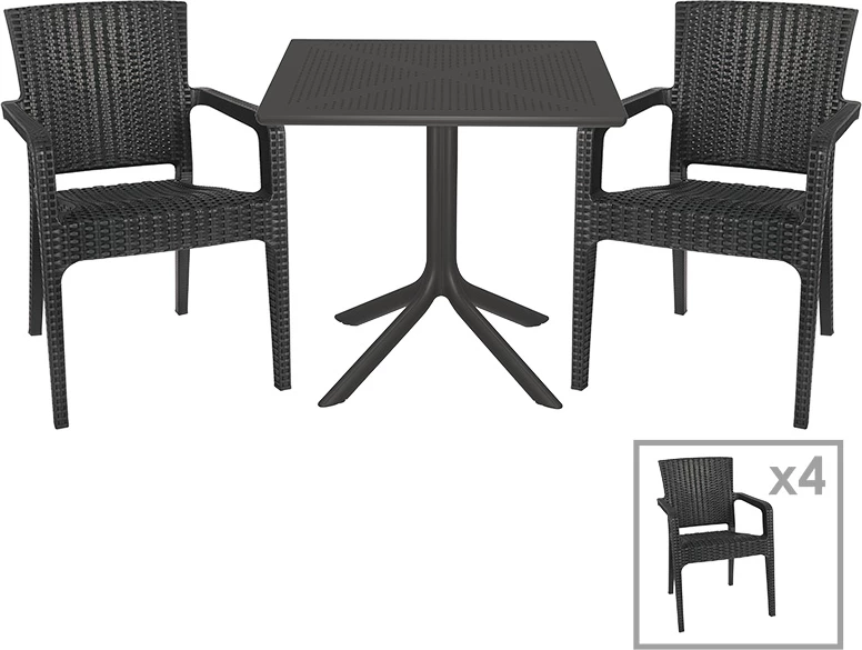 Tavolinë me karrige Groovy-Halcyon set 5 copë PP ngjyrë e errët gri 80x80x74,5cm