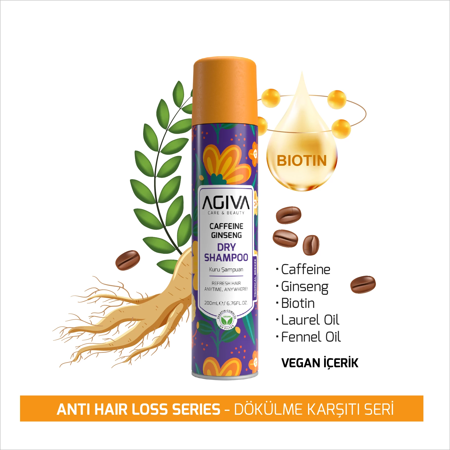Shampon i thatë për flokë Agiva Caffeine Ginseng Pro Care