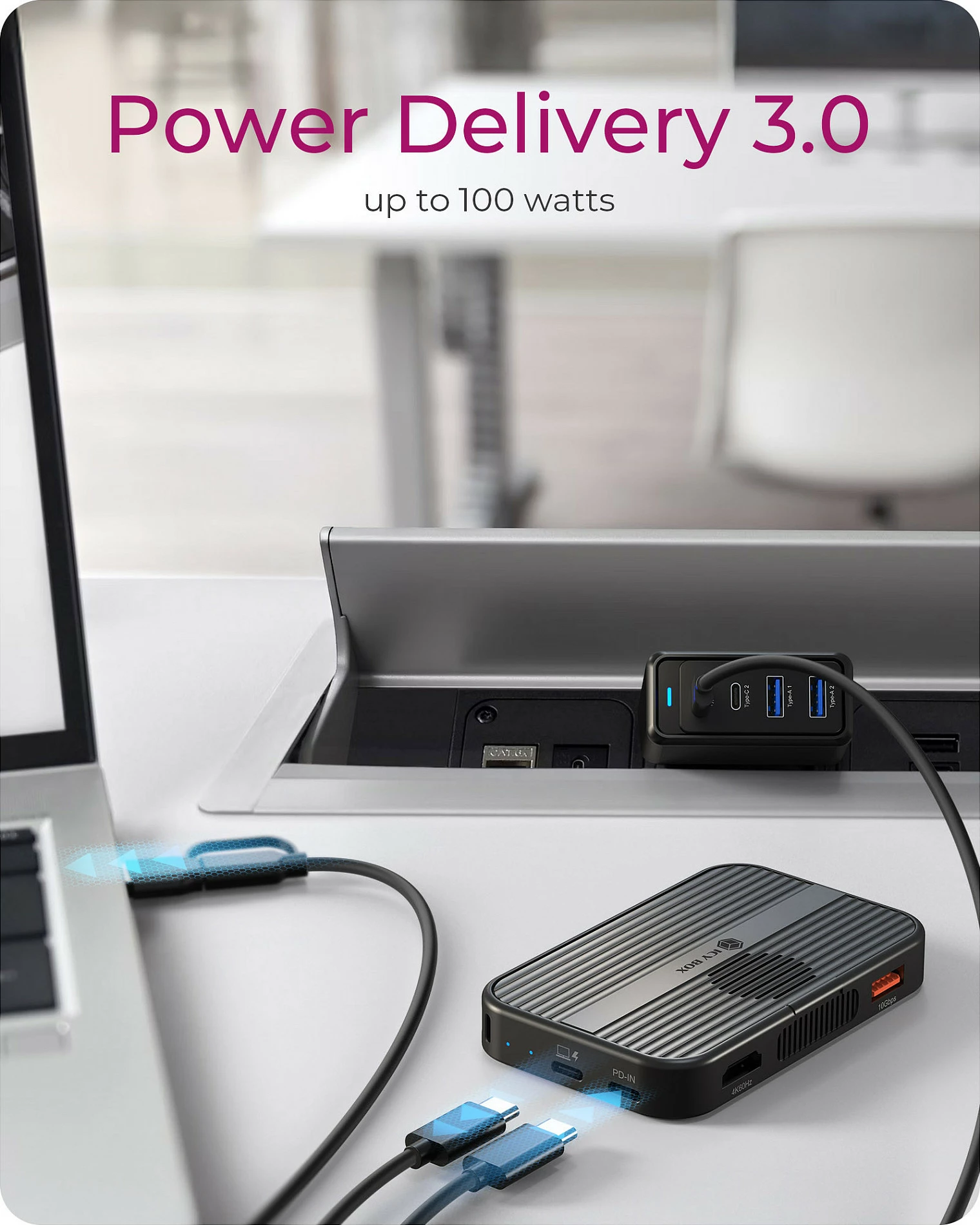 Docking station ICY BOX IB-DK4071M-CU31, USB-C 10Gbps, M.2 SATA SSD, SD/microSD, 2x USB 3.2, PD, i zi