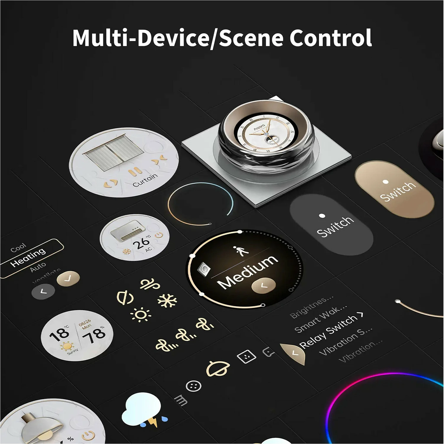 Switch rrotullues me ekran Aqara Touchscreen Dial V1, Wi‑Fi Dual-Band, i lidhun me kabllo, i bardhë