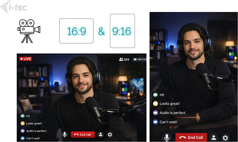Webcam i-tec SOLOMON 700 STREAM, 4K, Ring Light, 60fps, 8.29MP, e zezë