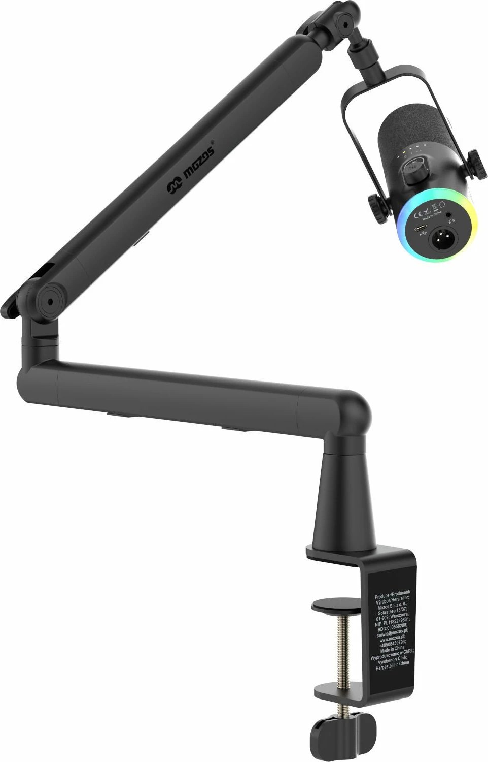 Mikrofon dinamik Mozos TAM8 v2, USB-C/XLR, kardioid, i zi, set me krah tavoline dhe kabllo