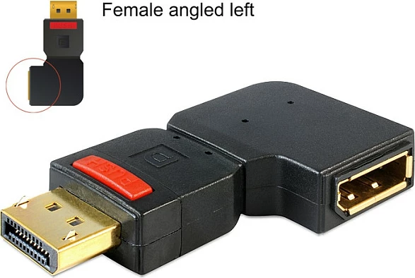 Adapter DisplayPort DeLOCK 65377, 90° majtas, mashkull në femër, i zi