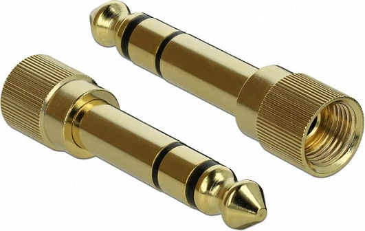 Kabel audio stereo DeLOCK 85785, 3.5mm mashkull-mashkull, 1m, me adaptor 6.35mm, zi/gri