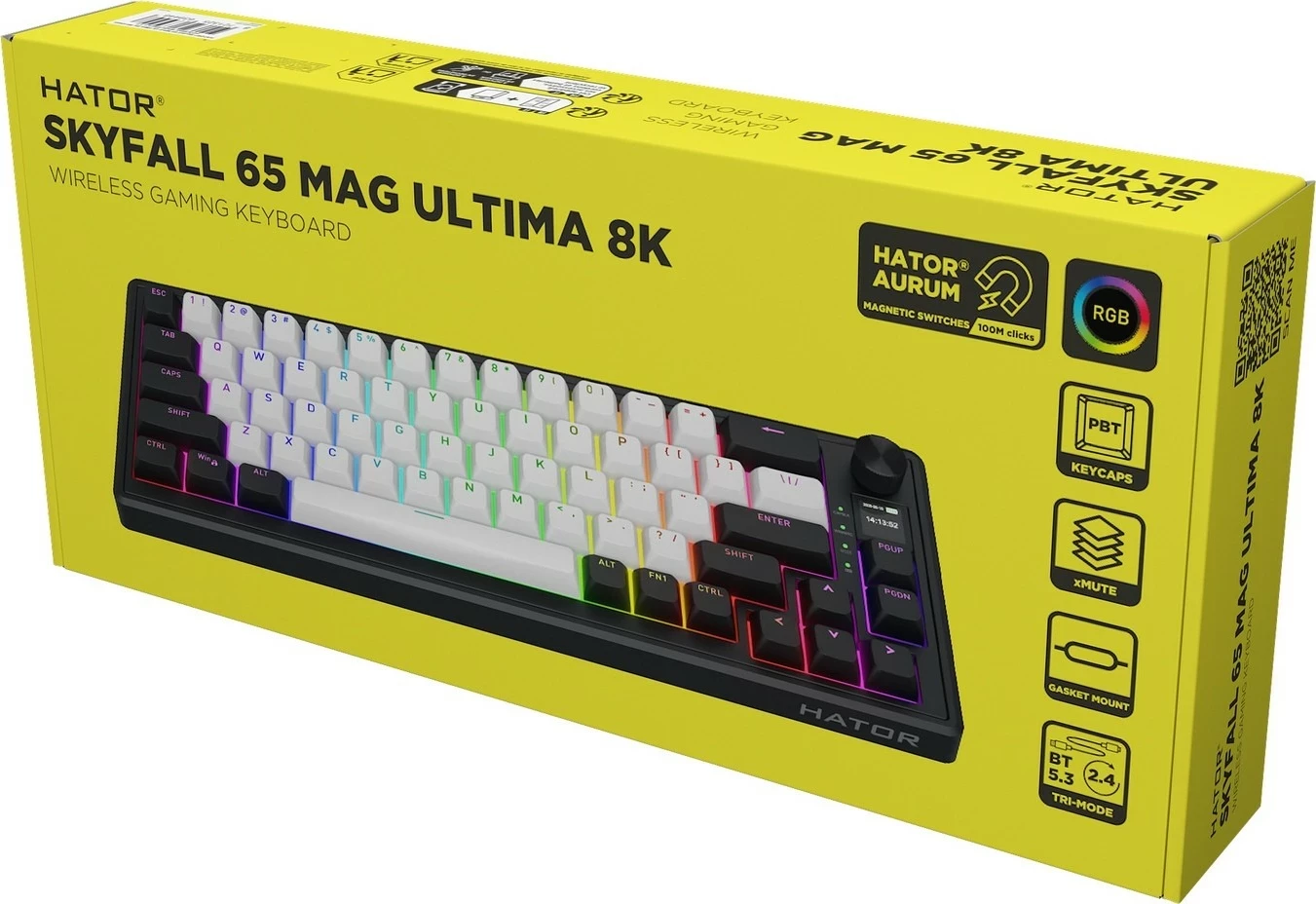 Tastierë gaming Hator Skyfall 65 MAG ULTIMA 8K, RGB, wireless/wired, hot-swap, bardhë-zi