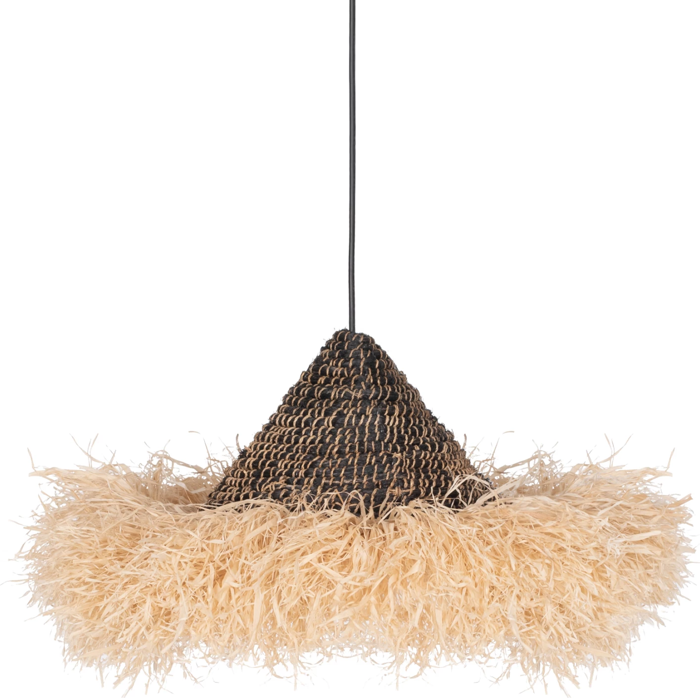 Llambë varëse tavani prej fije sisali dhe abaka, ngjyrë natyrale-e zezë, 50x50x20H cm, FH7789