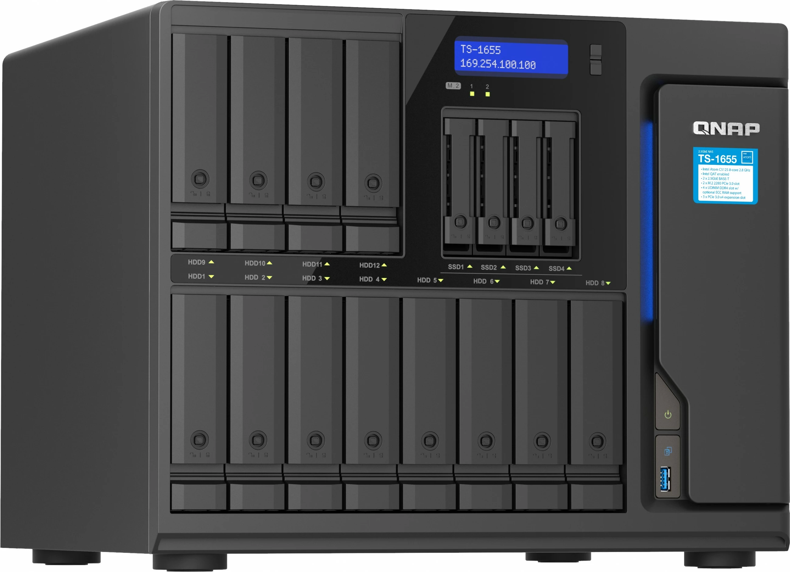 NAS QNAP TS-1655-8G, Intel Atom C5125, 16 vende për disqe, 8GB RAM, e zezë
