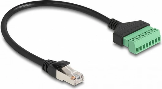 Kabllo rrjeti DeLOCK RJ45 Cat6 në Terminal Block, 0.3 m, U/UTP, AWG26, e zezë/jeshile